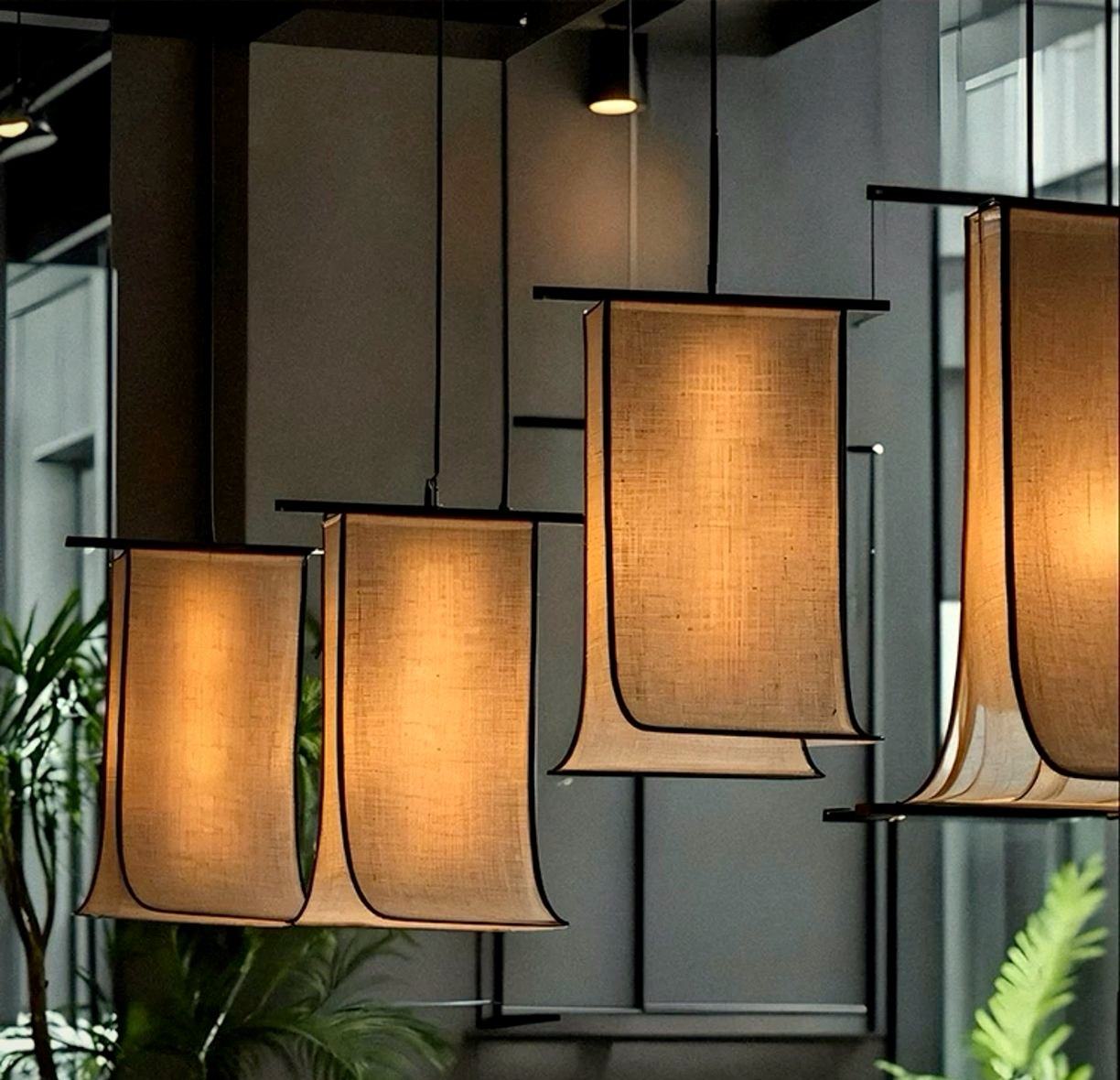 Linen lanterns above a table
