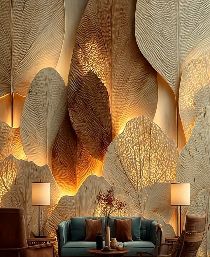 Illuminated leaf feature wall